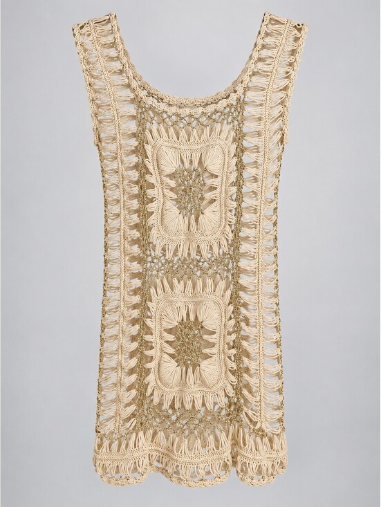 Jessica Taylor Tops - Jessica Taylor NYC One Size Beige Gold Crochet Tunic Vest Swim Cover Up